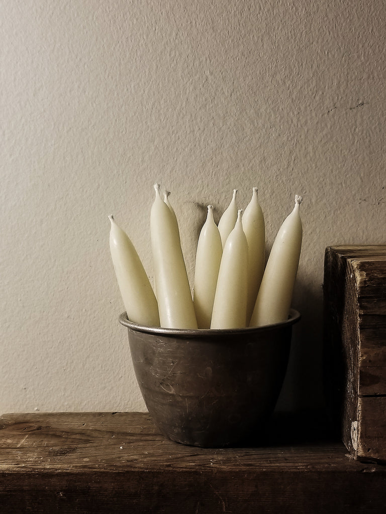 SHORT DINNER CANDLES. WHITE., - Beeswax Votive Candles, JOSEPH HENRY 1895