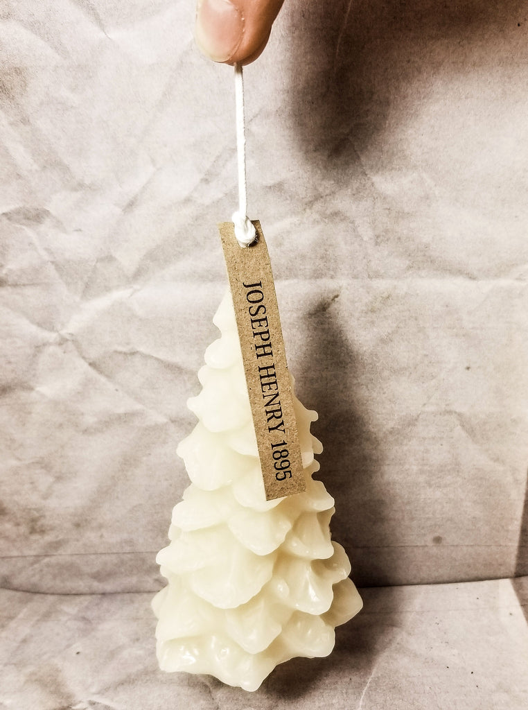 Beeswax pine tree candle. White.