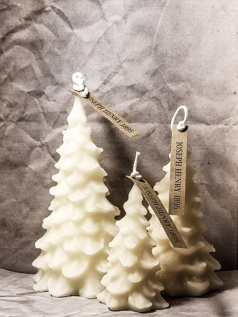 Pine Tree Candle. White., - Beeswax Votive Candles, JOSEPH HENRY 1895